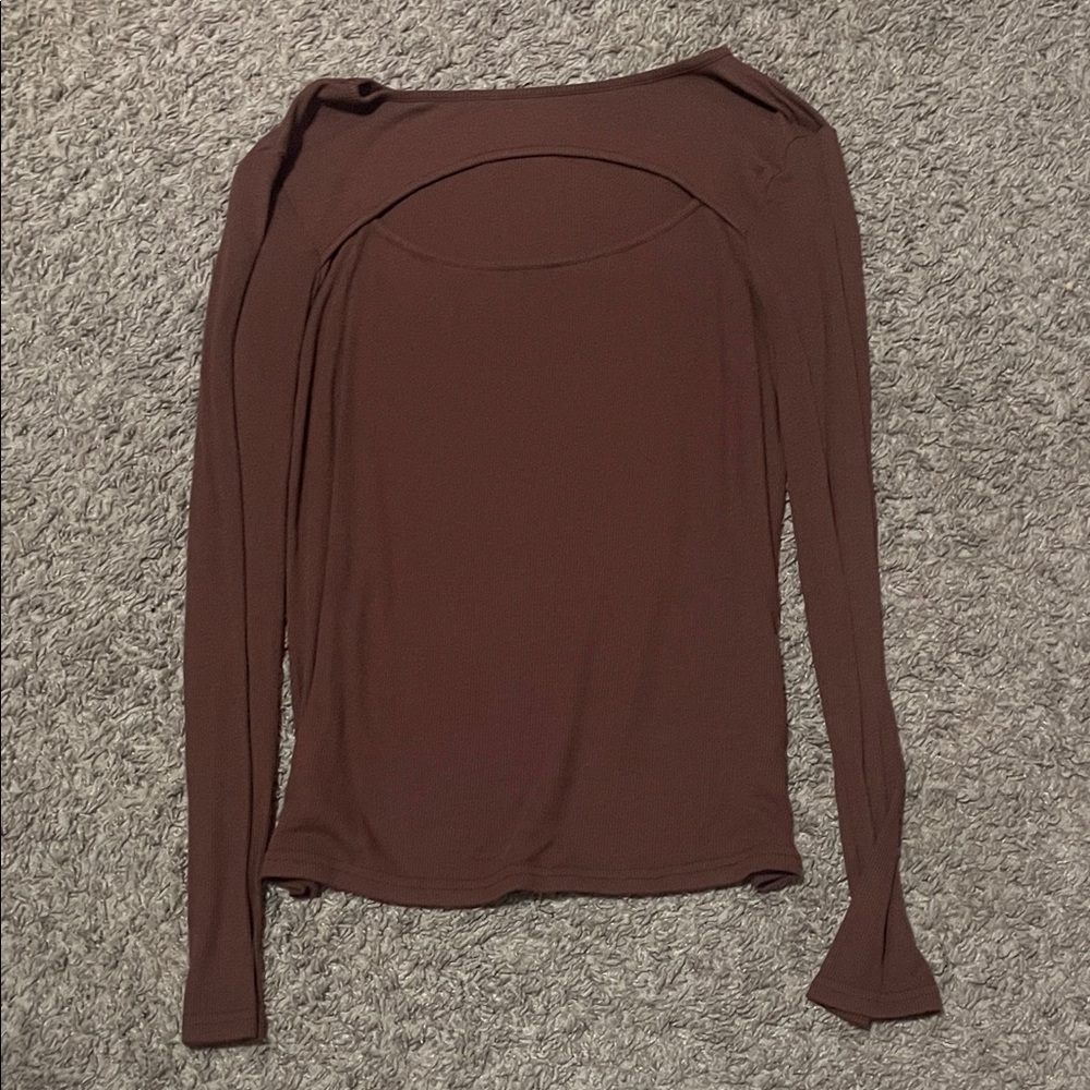 SHEIN Brown Long Sleeve Scoop Neck Top